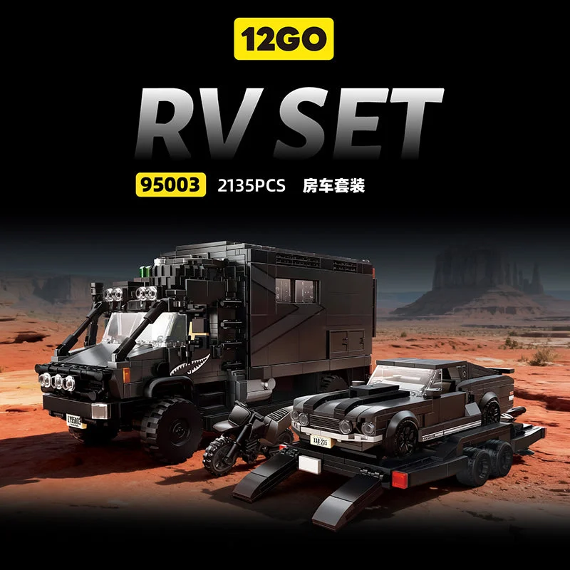 12GO Off-Road Expedition RV with Muscle Car & Trailer Set (2135 Pieces)