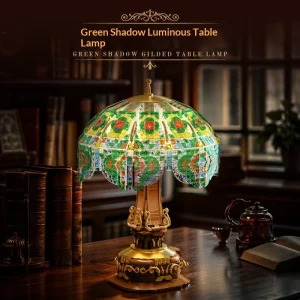 HUIYOYOYI Vintage Green Shimmer Gilt Table Lamp (2465 Pieces)