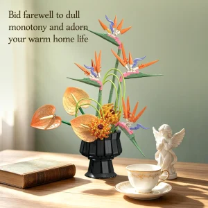 JIE STAR Bird of Paradise Floral Arrangement with Vase (796 Pieces)